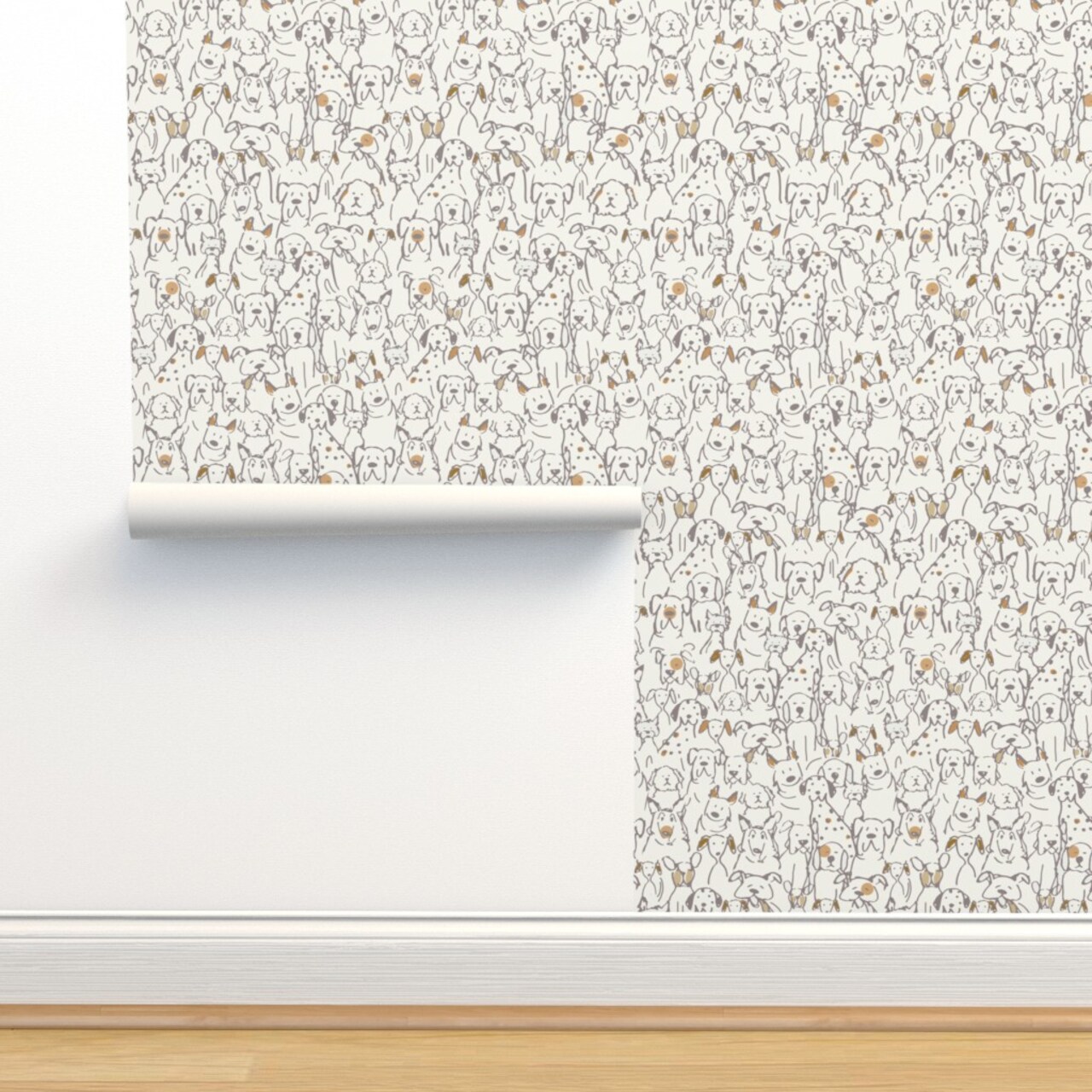 Whimsical Dog Animal Lover Rescue Line Art Neutral Dogs Puppy Pet Custom Pre-pasted Wallpaper by Spoonflower Pre-Pasted Wallpaper 2FT Wide